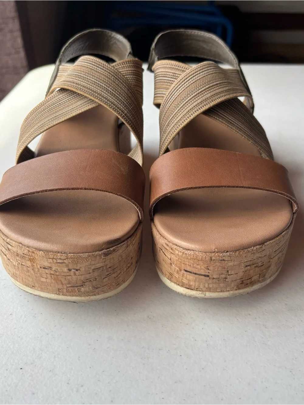 Sorel Cameron Platform Slingback Sandal Womens 9 Velvet Tan Suede Cork Wedge Lug